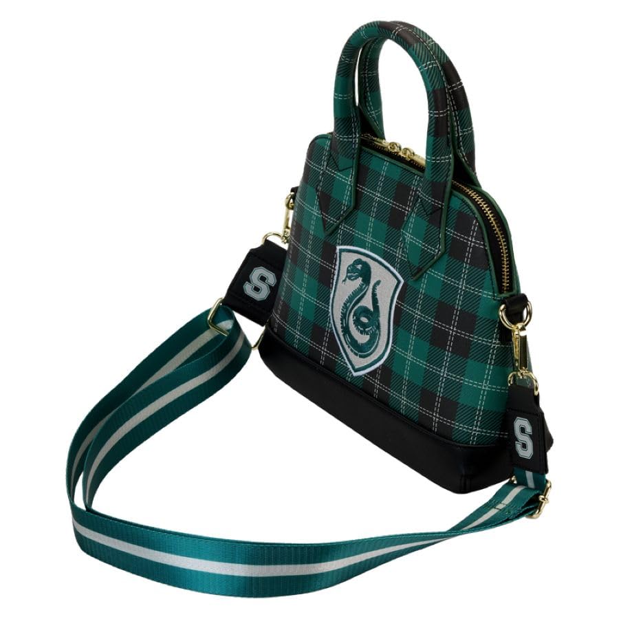 Loungefly Harry Potter Slytherin Patch Varsity Plaid Crossbody Bag
