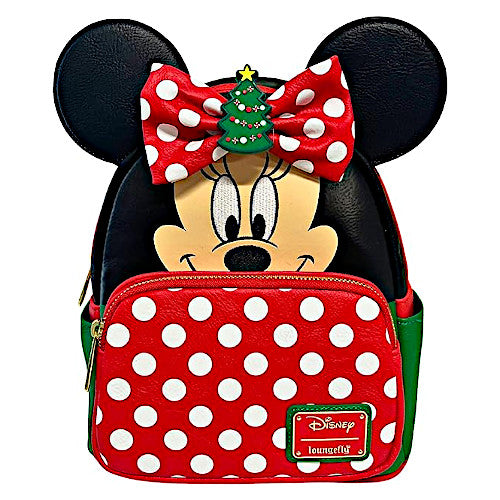 christmas loungefly mini backpack Loungefly Exclusive Disney Minnie Double Strap Shoulder Bag With Three Interchangeable Scented Bows
