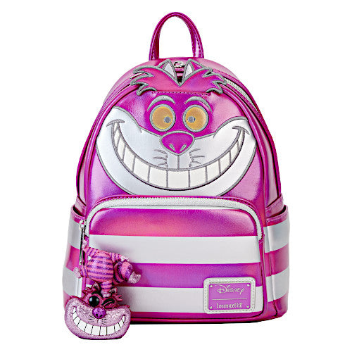 disney cats mini backpack by loungefly Disney100 Limited Edition Platinum Alice in Wonderland Cheshire Cat Cosplay Pop & Bag Bundle | Officially Licensed | Plastic/Vegan Leather