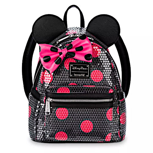 MInnie Mouse Mini Backpack Gold Sequin top 3D Minnie Ears and Bow