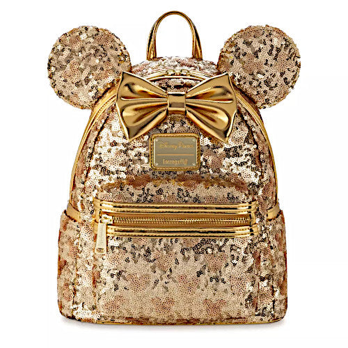 gold shine initial mini backpack Blessings | Vintage Bags Metallic vegan leather (polyurethane) Adjustable shoulder straps Front zipper pocket Side drop pockets Shiny silver hardware Applique This Minnie Metallic Collection Is