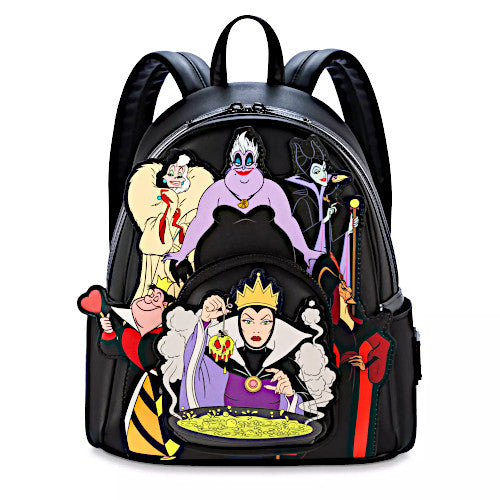 EXCLUSIVE DROP: Loungefly Disney Villains Maleficent Ursula Cruella Jafar Evil Queen Poisoned Apple Queen Of Hearts Glow Mini Backpack - 9/30/24