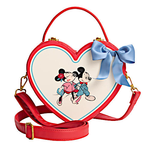 disney: mickey and minnie mouse love heart loungefly mini backpack Loungefly Bags | Loungefly Disney Mickey Mouse & Minnie Mouse Heart Shaped Crossbody Handbag Nwt | Color: Blue/Red | Size: Os