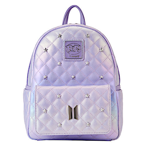 cheap purple leather backpack Pop! By Loungefly BTS Logo Iridescent Purple Mini Backpack – LF Lounge VIP