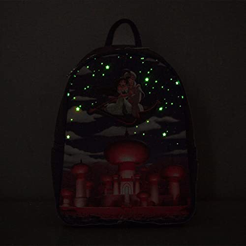 Loungefly Disney Glow in the Dark Aladdin and Jasmine Magic Carpet Ride Women's Double Strap Shoulder Bag Purse