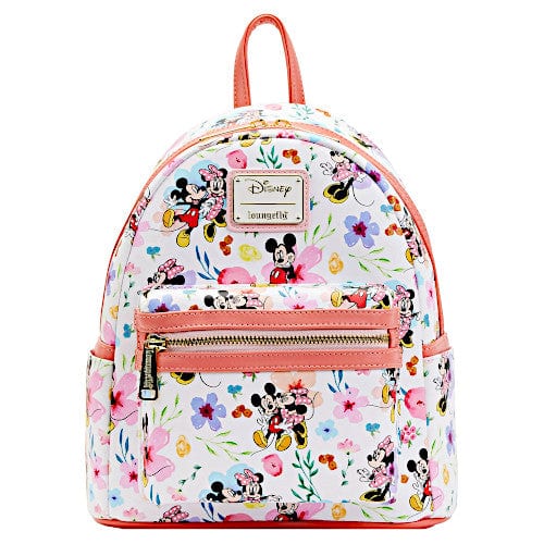 a mini backpack with flowers Loungefly Mickey Minnie & Floral Mini Backpack White