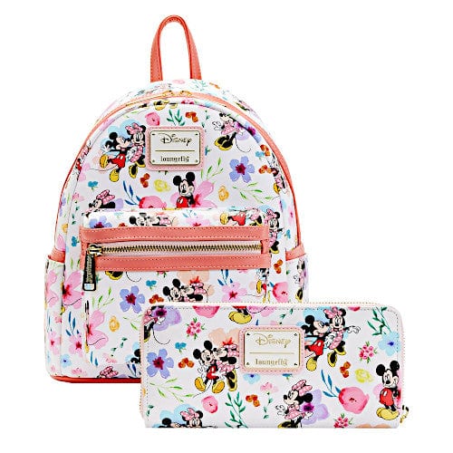 best disney mini backpack EXCLUSIVE DROP: Loungefly Disney Mickey & Minnie Mouse Floral Mini Backpack & Wallet Bundle