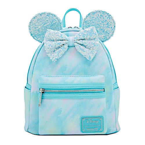 aqua sequin mini backpack EXCLUSIVE DROP: Loungefly Disney Minnie Mouse Sequin Bow Watercolor Mini Backpack