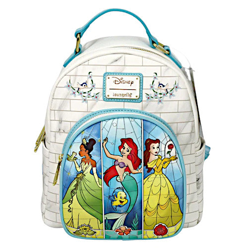 disney mini backpack belle EXCLUSIVE DROP: Loungefly Disney Princess Belle Ariel And Tiana Stained Glass Mini Backpack