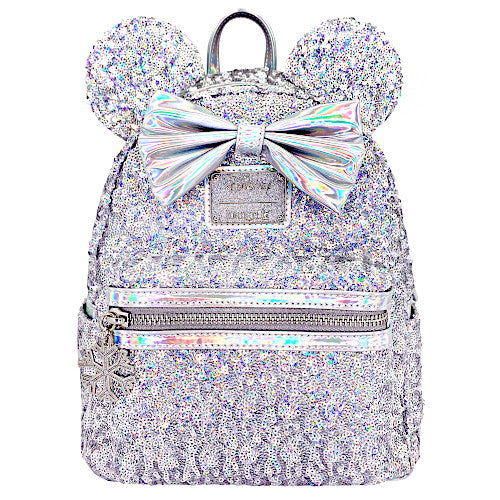 fearless mini silver backpack Loungefly Disney Minnie Mouse Silver Holographic Sequin Mini Backpack