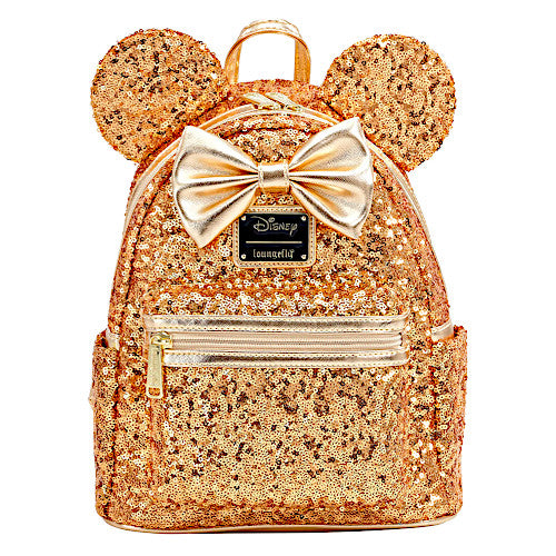 gold zipper mini backpack Loungefly Disney Yellow Gold Sequin Minnie Mini Backpack