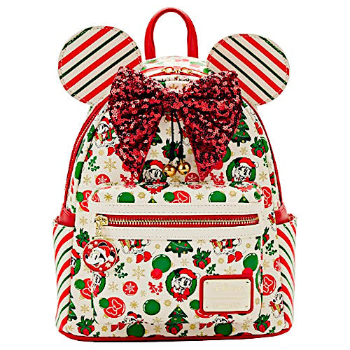 EXCLUSIVE DROP: Loungefly Minnie Mouse Christmas Sequin Bow AOP Mini Backpack - 11/24/22