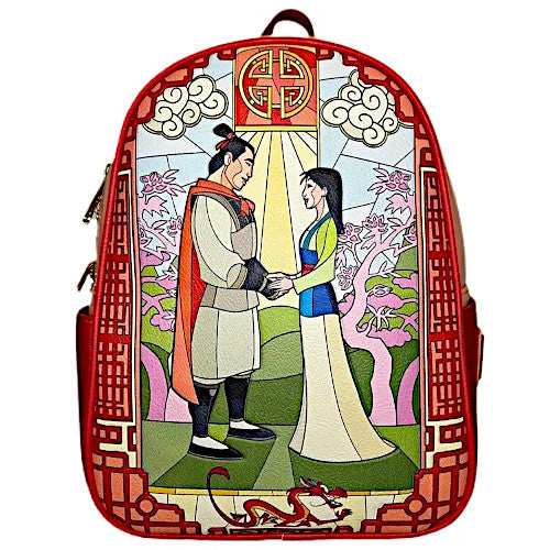 disney loungefly mini backpack mulan Loungefly Disney Mulan Stained Glass Mini Backpack Double Strap Bag Exclusive