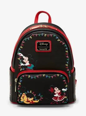 Loungefly Disney Mickey, Minnie & Pluto Christmas Lights Light Up Mini Backpack