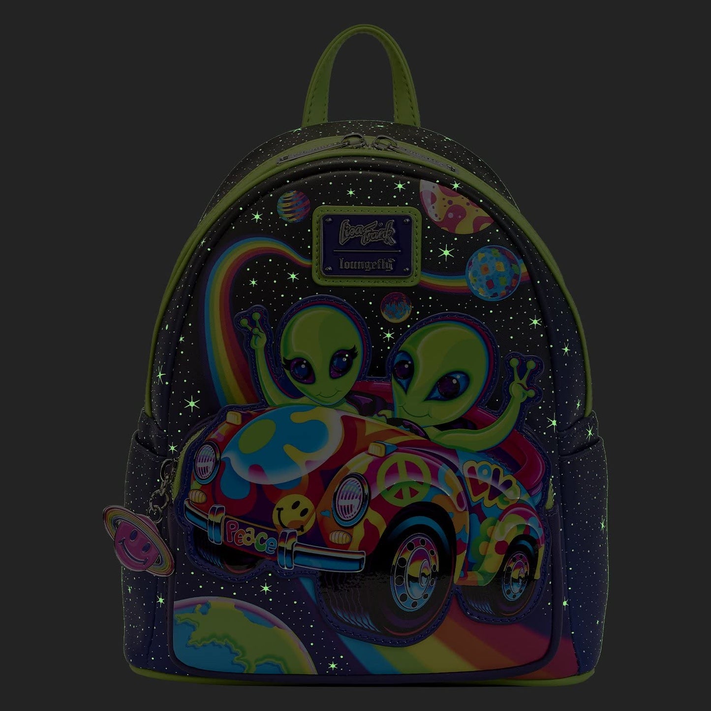 Loungefly Lisa Frank Cosmic Alien Ride Glow in the Dark Mini Backpack