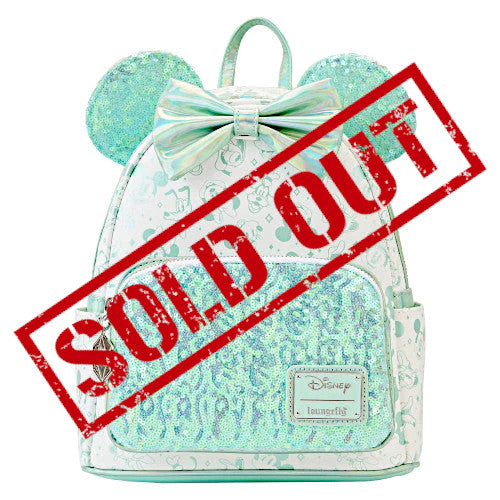 EXCLUSIVE RESTOCK: Loungefly Disney 100 Mickey & Friends AOP Pale Turquoise Sequin Mini Backpack - 7/24/23