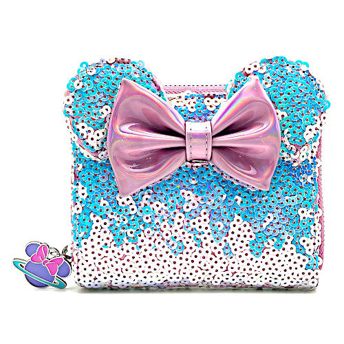 EXCLUSIVE DROP: Loungefly Disney Planet Minnie Mouse UV Reactive Pink Iridescent Sequin Wallet - 7/21/23