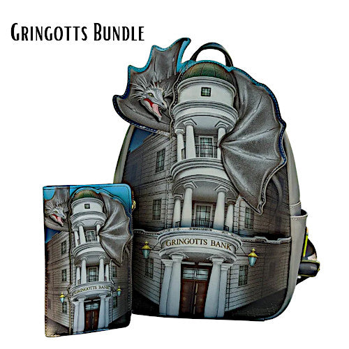 EXCLUSIVE DROP: Loungefly Harry Potter Gringotts Bank & Dragon Mini Backpack & Wallet Bundle - 6/8/23