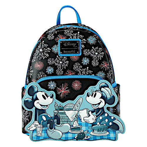 EXCLUSIVE DROP: Loungefly Mickey & Minnie Mouse Fireworks Picnic Glow Mini Backpack - 7/5/23