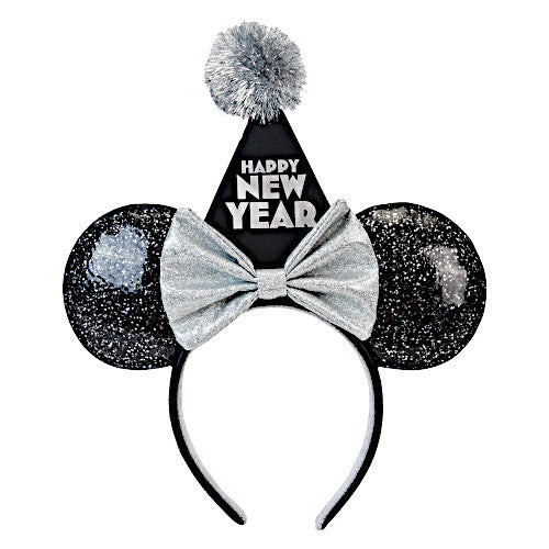 EXCLUSIVE DROP: Loungefly Minnie Mouse Happy New Year Black Glitter Ear Headband - 12/4/23