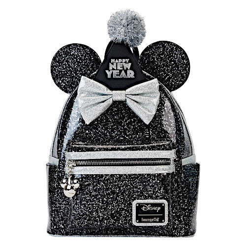 EXCLUSIVE DROP: Loungefly Minnie Mouse Happy New Year Black Glitter Mini Backpack - 12/4/23