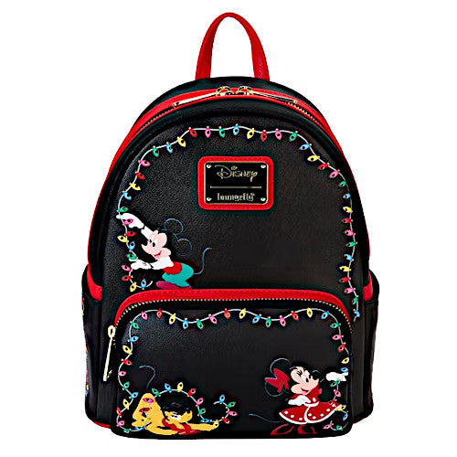 Loungefly Disney Mickey, Minnie & Pluto Christmas Lights Light Up Mini Backpack