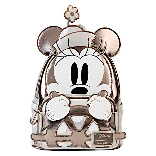 EXCLUSIVE DROP: Loungefly D23 2024 Steamboat Willie Platinum Minnie Mouse Mini Backpack - 8/9/24