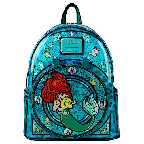 ariel loungefly mini backpack 2019 The Little Mermaid - Princess printed and embroidered details Shimmering pastel finish Interior lining featuring underwater themed artwork Signature enameled Loungefly badge Dimensions Loungefly Bags | Exclusive Drop: