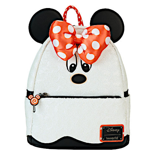 EXCLUSIVE DROP: Loungefly Halloween Minnie Mouse In Ghost Costume Sequin Glow Mini Backpack - 7/19/24