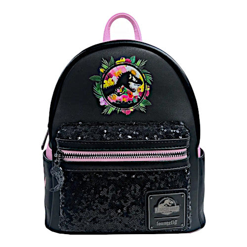 EXCLUSIVE DROP: Loungefly Jurassic Park Sequin Floral Mini Backpack Black And Pink - 9/6/24