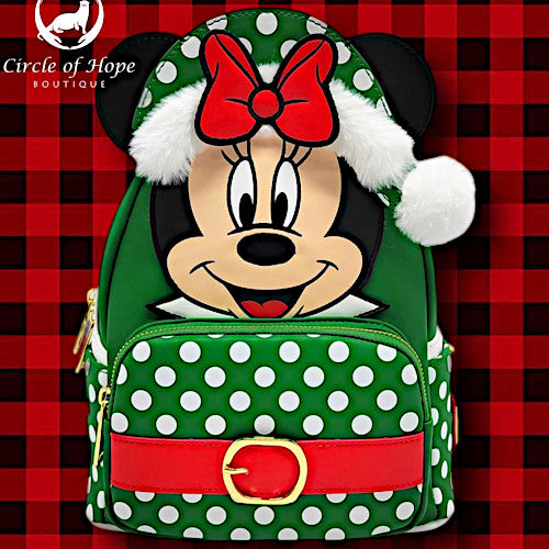 EXCLUSIVE DROP: Loungefly Christmas Minnie Mouse Elf Cosplay Mini Backpack - 11/27/23