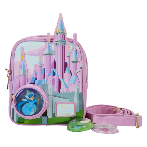 Loungefly Sleeping Beauty Castle Three Good Fairies Stained Glass Crossbody Bag