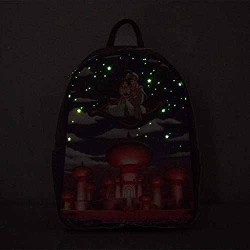 Loungefly Disney Glow in the Dark Aladdin and Jasmine Magic Carpet Ride Women's Double Strap Shoulder Bag Purse