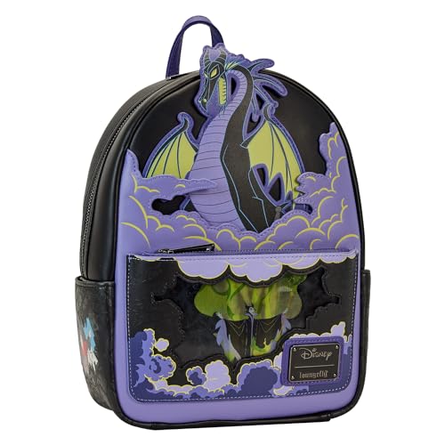Loungefly Disney Backpack: Maleficent Dragon Lenticular and Glow in The Dark Mini-Backpack, Amazon Exclusive