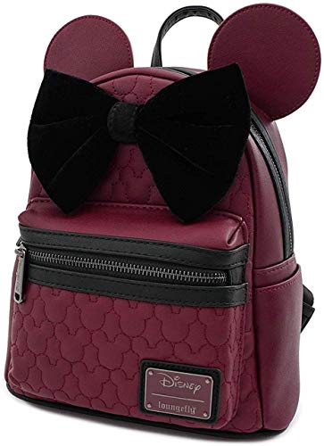 Loungefly Minnie Mouse Maroon Quilted Womens Double Strap Shoulder Bag Purse One Size