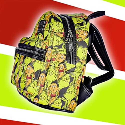 Loungefly Dr. Seuss The Grinch and Max All-Over Print Faux Leather Mini Backpack