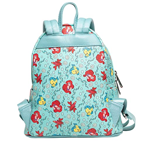 Loungefly x Disney Little Mermaid Ariel, Flounder and Sebastian AOP Double Strap Shoulder Bag Purse