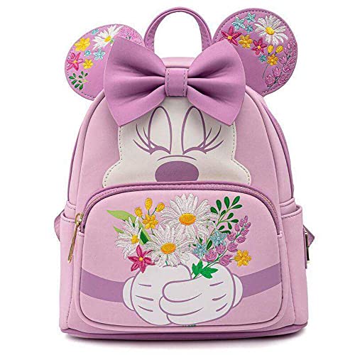 Loungefly Disney Minnie Mouse Holding Flowers Womens Double Strap Shoulder Bag Purse