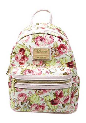 Loungefly x Beauty and the Beast Character Floral Print Mini Faux Leather Backpack