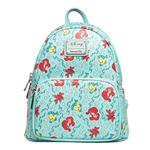 Loungefly x Disney Little Mermaid Ariel, Flounder and Sebastian AOP Double Strap Shoulder Bag Purse