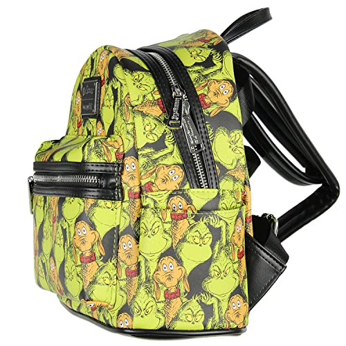 Loungefly Dr. Seuss The Grinch and Max All-Over Print Faux Leather Mini Backpack