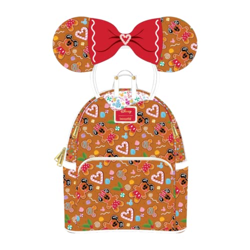 Loungefly Disney Christmas Gingerbread AOP Womens Double Strap Shoulder Bag Purse with Ears Headband