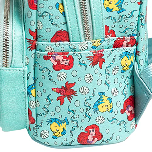 Loungefly x Disney Little Mermaid Ariel, Flounder and Sebastian AOP Double Strap Shoulder Bag Purse
