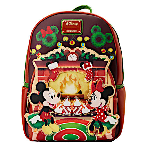 Loungefly Mickey & Minnie Mouse Hot Cocoa Fireplace Lenticular Mini Backpack