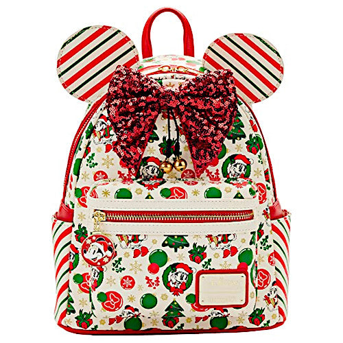 EXCLUSIVE DROP: Loungefly Minnie Mouse Christmas Sequin Bow AOP Mini Backpack - 11/24/22